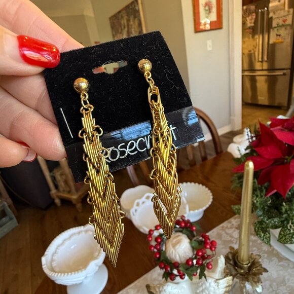 3 Pairs of 1980s Gold 3" Dangle Earrings Never Worn - Picture 10 of 15